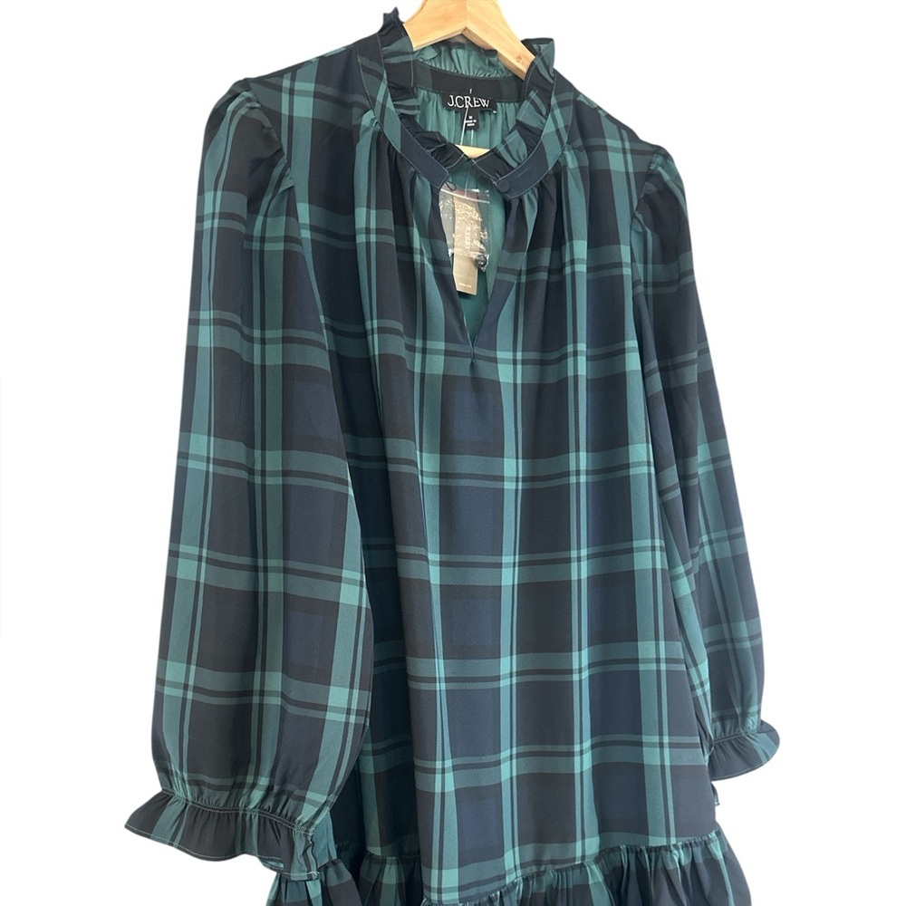 NWT J. Crew Ruffle Puff Sleeve Black Watch Tartan Plaid Dress - Picture 6 of 14